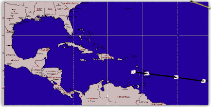 Hurricane Dean progression map, at Category 3 stage 434x220