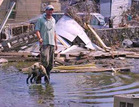 This pup walks on the ground for the first time in weeks since rescued after Hurricane Katrina 271x210